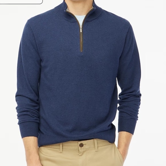 J Crew Factory Mens XL 100% Cotton half zip sweater Navy Blue Mock Neck - Picture 8 of 10